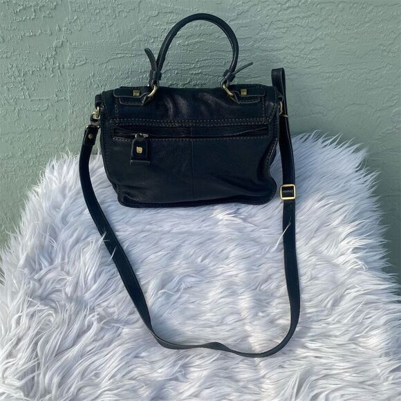 Luana Women's Black Leather Satchel Handbag with Gold Hardware - Picture 4 of 16